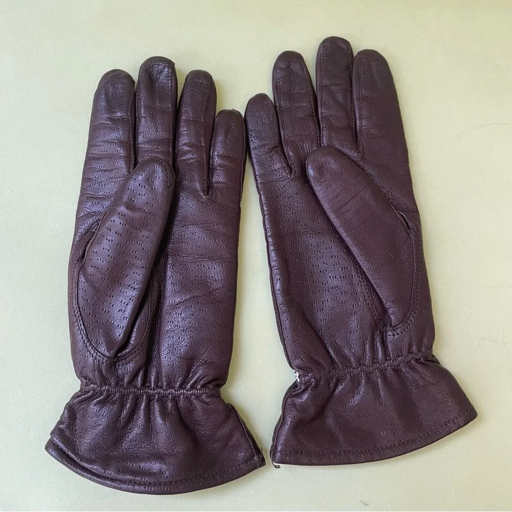 Vintage dark brown leather gloves with cotton lining